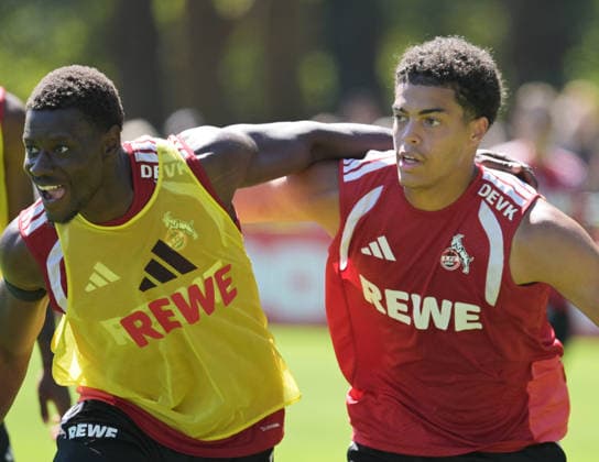 August 11, 2026, xophax, Soccer, Bundesliga 1, 1. FC Köln Training at the Geissbockheim, home of 1. FC Köln. In the front row: Ragnar Ache (left, 1. FC Köln) and Jahmai Simpson Pusey (right, 1. FC Köln)