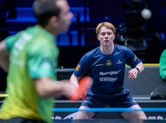 MALMÖ, August 11, 2026—Sweden’s William Bergenblocks faced off against Hugo Calderano in the first round of the men’s singles at the Europe Smash Sweden 2026 table tennis tournament at Malmö Arena in Malmö, Sweden, on August 11, 2026 MALMÖ SWEDEN x50090x  Copyright: xJohanxNilssonx xTTx EUROPE SMASH SWEDEN 2026