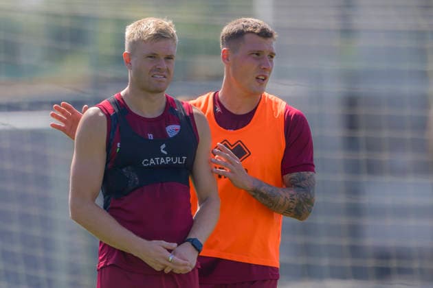 Ingolstadt, Germany, August 11, 2026; 3rd Division 2026–2027; FC Ingolstadt 04 Training; Pictured, from left: Lars Lokotsch (FCI) and Jonas Scholz (FCI); Audi Sportpark Bayern Training Facility Copyright: xFotostandx xSchäferx