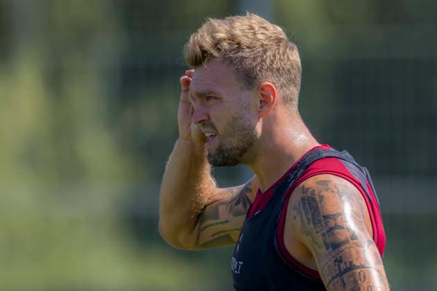 Ingolstadt, Germany, August 11, 2026; 3rd Division 2026–2027; FC Ingolstadt 04; Training; Pictured: Yannick Deichmann of FCI, deep in thought on the field at the Audi Sportpark Bayern training facility Copyright: xFotostandx xSchäferx