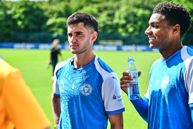 August 11, 2026, Soccer, Men s, 2nd Division, 2026–2027 Season, Holstein Kiel Training: Guillermo Balzi, Portrait with Ikem Ugoh in Kiel, Projensdorf, Projensdorf, Training Ground, Schleswig-Holstein, Germany