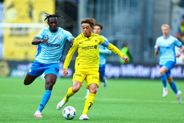 Soccer, Champions League 2025–2026 Bodo Glimt vs. Union Saint-Gilloise Bodo 20260811 Promise David and Patrick Berg during the Champions League qualifying match between Bodo Glimt and Union Saint-Gilloise at Aspmyra Stadium Photo: Mats Torbergsen, NTB Bodo, Norway EDITORIAL USE ONLY; RESTRICTED USE FOR BETTING COMPANIES  Copyright: xMatsxTorbergsenx xNTBx