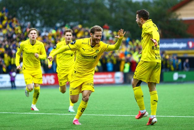 Soccer, Champions League 2025–2026 Bodo Glimt Union Saint Gilloise Bodo 20260811 Celebration after a goal during the Champions League qualifying match between Bodo Glimt and Union Saint Gilloise at Aspmyra Stadium Photo Mats Torbergsen NTB Bodo Norway EDITORIAL USE ONLY RESTRICTED USE FOR BETTING COMPANIES  Copyright: xMatsxTorbergsenx xNTBx