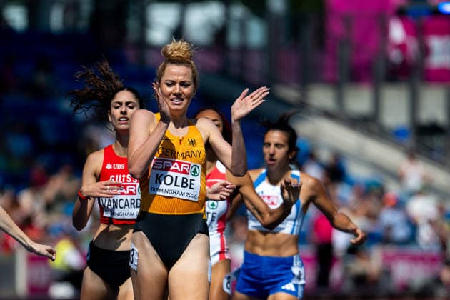 August 11, 2026, GBR, Track and Field, 2026 European Championships, Morning Session, Day 2, Birmingham; Smilla Kolbe of Germany celebrates at the finish line, Women s 800-meter, Heats, Birmingham Alexander Stadium, England, Great Britain Copyright: xNordphoto Memmlerx
