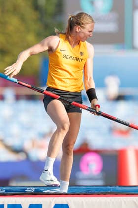BIRMINGHAM, GREAT BRITAIN - AUGUST 11, 2026 : Anjuli KNÄSCHE (GER Germany) competing in the women’s pole-vault qualification during the European Athletics Championships at Alexander Stadium on August 11, 2026 in Birmingham, Great Britain. Great Britain Copyright: xAxelxKohringx