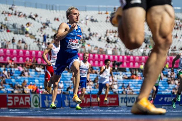 August 11, 2026: Antti Sainio of Finland competes in the men’s 400-meter hurdles during Day 2 of the 2026 European Athletics Championships on August 11, 2026 in Birmingham. Photo by Maxim Thore. BILDBYRAN code MT MT1065 track and field athletics friidrett friidrotts em em friidretts em 2026 European Athletics Championships 2 bbeng  Copyright: MAXIMxTHORE BB260811MT057
