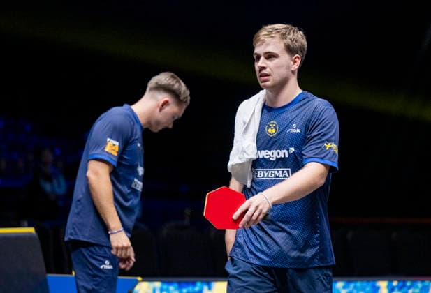 MALMÖ, August 11, 2026, Sweden: Truls Möregardh of Sweden with his coach Malte after losing his match against Dimitrij Ovtcharov of Germany in the first round of the men’s singles at the Europe Smash Sweden 2026 table tennis tournament at Malmö Arena in Malmö, Sweden, on August 11, 2026 MALMÖ SWEDEN x50090x  Copyright: xJohanxNilssonx xTTx EUROPE SMASH SWEDEN 2026