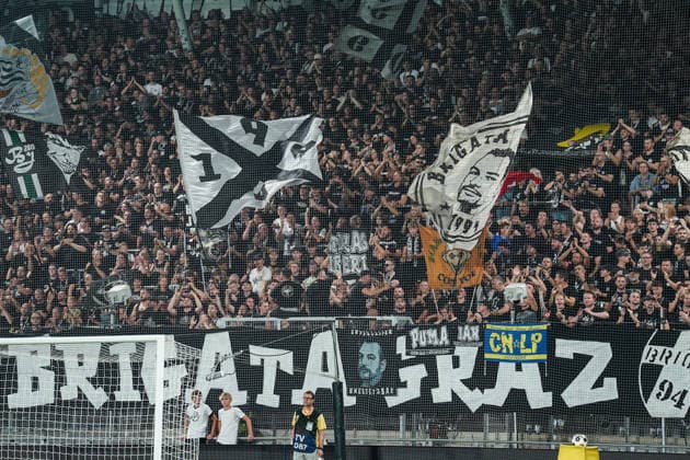 Soccer Austria UEFA Champions League Qualifiers 2026–2027, Round 3, August 11, 2026: SK Sturm Graz (Austria) vs. Fenerbahçe Istanbul (Turkey) at Merkur Arena, Graz, Austria; Sturm Graz fans, Ultras Copyright: xLUKAxKOLANOVICx