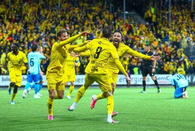 Soccer, Champions League 2025 2026 Bodo Glimt Union Saint Gilloise Bodo 20260811 Bodo Glimt celebrates after scoring during the Champions League qualifying match between Bodo Glimt and Union Saint Gilloise at Aspmyra Stadium Photo Mats Torbergsen NTB Bodo Norway EDITORIAL USE ONLY RESTRICTED USE FOR BETTING COMPANIES  Copyright: xMatsxTorbergsenx xNTBx