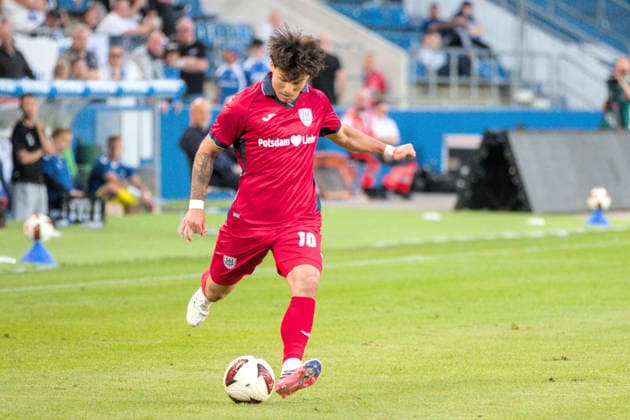 August 11, 2026 Men s Soccer 2026–2027 Northeast Regional League, Matchday 4: 1 FC Magdeburg II vs. SV Babelsberg 03, Avnet Arena, Magdeburg. Matthew Meier (Babelsberg, No. 10) takes a cross. Magdeburg, Saxony-Anhalt, Germany