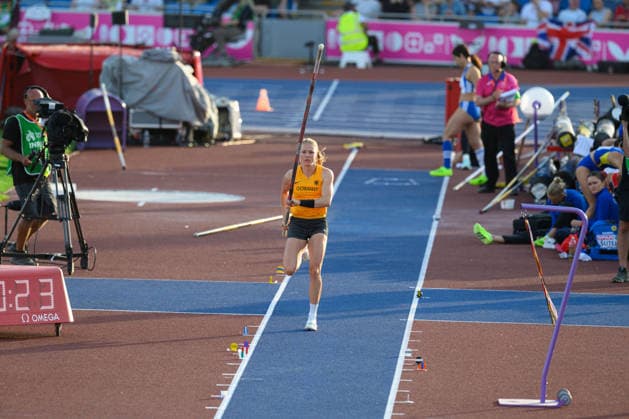 BIRMINGHAM, GREAT BRITAIN - August 11: Anjuli Knäsche (Germany) during the polve vault qualification during the European Athletics Championships 2026 at Alexander Stadium in Birmingham, Great Britain (Photo by Sven Beyrich Sports Press Photo) Copyright: xSvenxBeyrich SportsxPressxPhotox Sportspressphoto_SPR204320