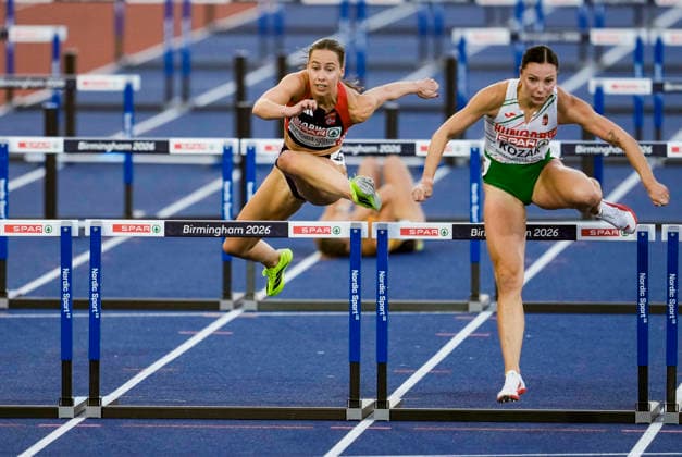 2026 European Outdoor Athletics Championships, Day 2, Birmingham, England, August 11, 2026. Martine Hjornevik in the women’s 100-meter hurdles semifinal during the 2026 European Athletics Championships at Alexander Stadium in Birmingham on Tuesday. Photo: Beate Oma Dahle, NTB, Birmingham, England. EDITORIAL USE ONLY. RESTRICTED USE FOR BETTING COMPANIES.  Copyright: xBeatexOmaxDahlex xNTBx
