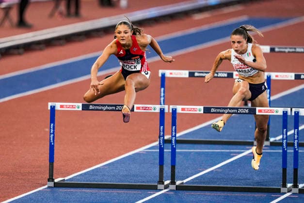 2026 European Outdoor Athletics Championships, Day 2, Birmingham, England 20260811 Elea Jorstad Bock in the women’s 100-meter hurdles semifinal at the 2026 European Athletics Championships at Alexander Stadium in Birmingham on Tuesday. Photo: Beate Oma Dahle, NTB, Birmingham, England. EDITORIAL USE ONLY. RESTRICTED USE FOR BETBETTING COMPANIES  Copyright: xBeatexOmaxDahlex xNTBx