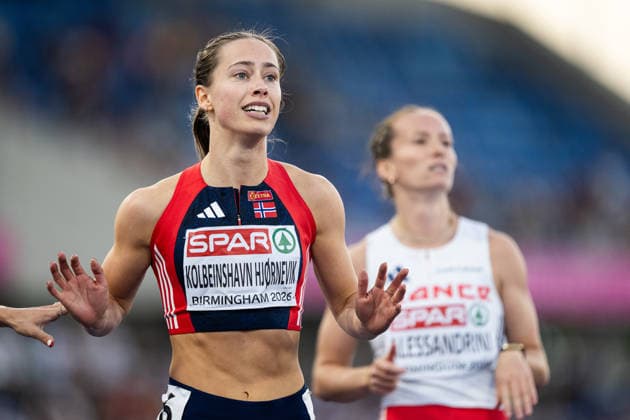 August 11, 2026: Martine Kolbeinshavn Hjornevik of Norway reacts after the women’s 100-meter hurdles semifinal on Day 2 of the 2026 European Athletics Championships on August 11, 2026 in Birmingham. Photo by Mathias Bergeld. BILDBYRAN code MB MT1065. track and field, athletics, friidrett, friidrotts EM, 2026 European Athletics Championships, 2 bbeng  Copyright: MATHIASxBERGELD BB260811MB125