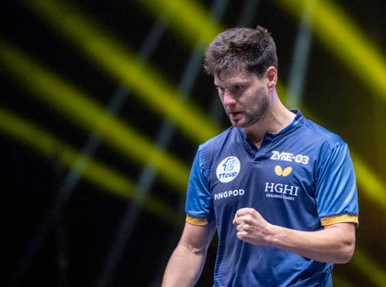 MALMÖ, August 11, 2026 — Dimitrij Ovtcharov of Germany celebrates after winning his match against Sweden’s Truls Möregardh in the first round of the men’s singles at the Europe Smash Sweden 2026 table tennis tournament at Malmö Arena in Malmö, Sweden, on August 11, 2026 MALMÖ SWEDEN x50090x  Copyright: xJohanxNilssonx xTTx EUROPE SMASH SWEDEN 2026