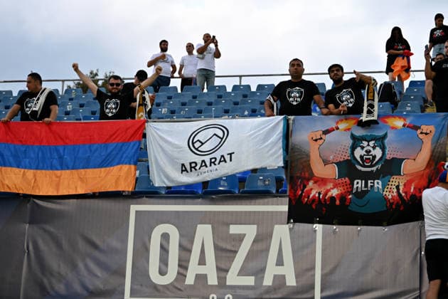 CELJE; SLOVENIA - ARMENIA 11: Team Ararat-Armenia fans before the UEFA Champions League QR-3 second match between Celje (Slovenia) and Ararat-Armenia (Armenia) at Stadion Celje, Celje on August 11, 2026 in Celje, Slovenia. (Photo by Igor Kupljenik Sports Press Photo). Copyright: xIgorxKupljenikx xSPPx Sportspressphoto_SPR204327
