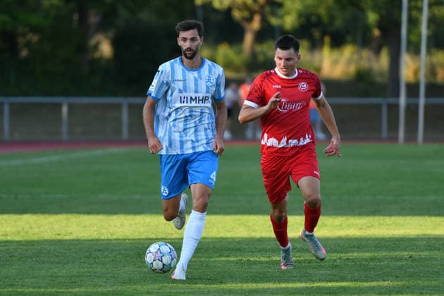 Elvir Zukaj, SV Stuttgarter Kickers, 04; Aaron Leyhr, FC Rottenburg, 32; FC Rottenburg vs. SV Stuttgarter Kickers; Soccer; WFV Cup; Group 3; 3rd Round; Württemberg; 2026–2027 Season; August 11, 2026, FC Rottenburg vs. SV Stuttgarter Kickers, Soccer, WFV Cup, Group 3, Round 3, Württemberg, 2026–2027 Season, August 11, 2026, Rottenburg am Neckar Copyright: xEibner-Pressefoto RalphxKunzex EP_RKE