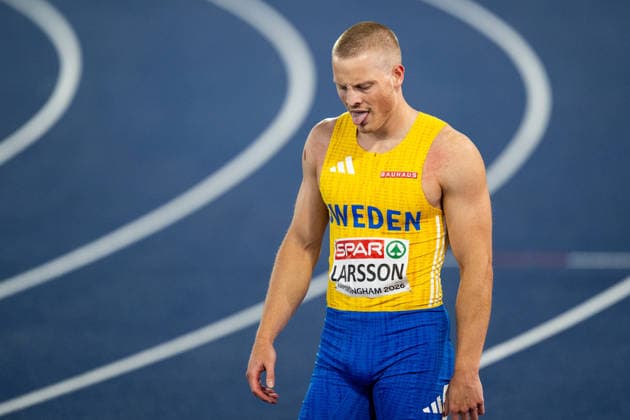 August 11, 2026: Henrik Larsson of Sweden looks dejected after the men’s 100-meter semifinal on Day 2 of the 2026 European Athletics Championships on August 11, 2026 in Birmingham. Photo by Mathias Bergeld, BILDBYRAN, code MB MT1065. track and field, athletics, friidrett, friidrotts EM, 2026 European Athletics Championships, 2 bbeng  Copyright: MATHIASxBERGELD BB260811MB134
