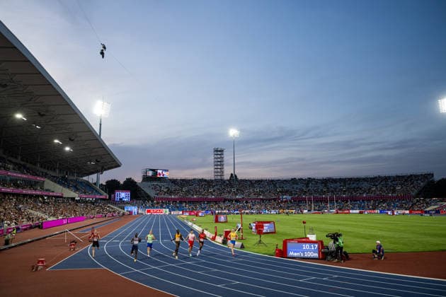 August 11, 2026: Henrik Larsson of Sweden competes in the men’s 100-meter semifinal on Day 2 of the 2026 European Athletics Championships on August 11, 2026 in Birmingham. Photo by Mathias Bergeld, BILDBYRAN, code MB MT1065. track and field, athletics, friidrett, friidrotts EM, 2026 European Athletics Championships, 2 bbeng  Copyright: MATHIASxBERGELD BB260811MB136