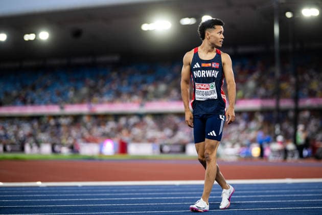 260811 Per Tinius Fremstad Waldron of Norway competes in the men’s 100-meter semifinal on Day 2 of the 2026 European Athletics Championships on August 11, 2026 in Birmingham. Photo by Maxim Thore. BILDBYRAN code MT MT1065 track and field athletics friidrett friidrotts em em friidretts em 2026 European Athletics Championships 2 bbeng  Copyright: MAXIMxTHORE BB260811MT092