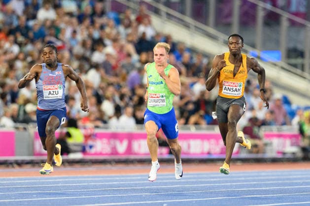 BIRMINGHAM, GREAT BRITAIN - August 11: Owen Ansah (Germany) during the 100 metres semi-final race during the European Athletics Championships 2026 at Alexander Stadium in Birmingham, Great Britain (Photo by Sven Beyrich Sports Press Photo) Copyright: xSvenxBeyrich SportsxPressxPhotox Sportspressphoto_SPR204343