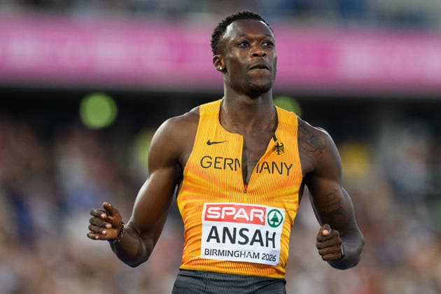 BIRMINGHAM, GREAT BRITAIN - August 11: Owen Ansah (Germany) after the 100 metres semi-final race during the European Athletics Championships 2026 at Alexander Stadium in Birmingham, Great Britain (Photo by Sven Beyrich Sports Press Photo) Copyright: xSvenxBeyrich SportsxPressxPhotox Sportspressphoto_SPR204344