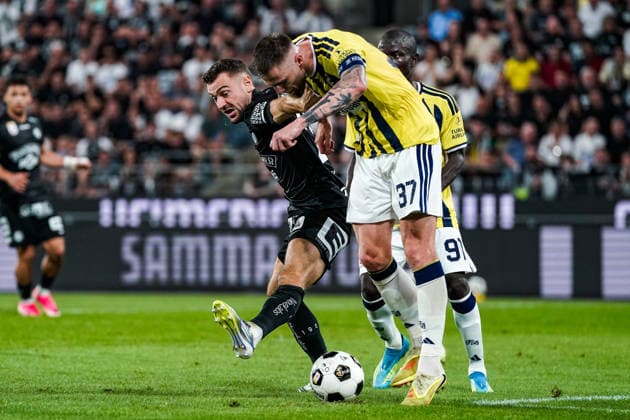 Soccer Austria UEFA Champions League Qualifying 2026–2027, Round 3, August 11, 2026: SK Sturm Graz (Austria) vs. Fenerbahçe Istanbul (Turkey) at Merkur Arena, Graz, Austria; Jürgen Heil (Sturm Graz), Milan Skriniar (Fenerbahçe SK) Copyright: xLUKAxKOLANOVICx