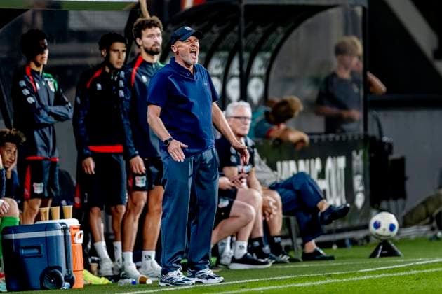 NIJMEGEN N E C Nijmegen coach Dick Schreuder during the Champions League match between N E C and Olympiacos at Stadion de Goffert on August 11, 2026, in Nijmegen, the Netherlands
