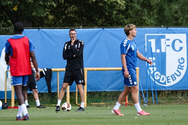Coach Pascal Ibold, 1. FC Magdeburg, 2. Bundesliga, 2026–2027 season, 1. FC Magdeburg training session at the Avnet Arena in Magdeburg, soccer, man, men, Germany, August 11, 2026