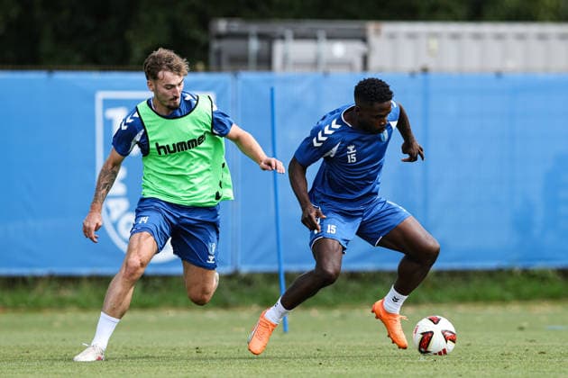 Daniel Heber (1 FC Magdeburg, 15) vs. Tony Reitz (1 FC Magdeburg, 14) – 2. Bundesliga, 2026–2027 season – 1 FC Magdeburg training session at the Avnet Arena in Magdeburg – soccer, man,Men, Germany, August 11, 2026