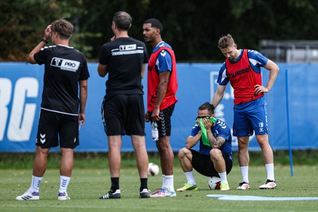 Baris Atik, 1 FC Magdeburg, 23, and Paul Jaeckel, 1 FC Magdeburg, 6, 2026–2027 Bundesliga season, 1 FC Magdeburg training at the Avnet Arena in Magdeburg, soccer, man,Men, Germany, August 11, 2026