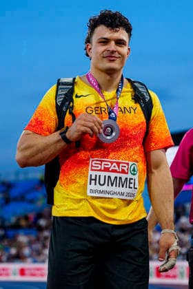 BIRMINGHAM, GREAT BRITAIN - AUGUST 11, 2026 : Merlin HUMMEL (GER Germany) wins silver in the hammer throw during the European Athletics Championships at Alexander Stadium on August 11, 2026 in Birmingham, Great Britain. Great Britain Copyright: xLeahxKohringx