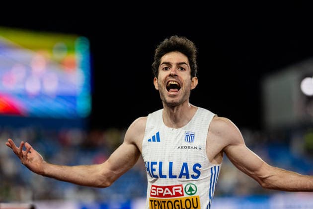 260811 Miltiadis Tentoglou of Greece celebrates in the men’s long jump final during Day 2 of the 2026 European Athletics Championships on August 11, 2026 in Birmingham. Photo by Mathias Bergeld. BILDBYRAN code MB MT1065. track and field, athletics, friidrett, friidrotts EM, 2026 European Athletics Championships, 2 bbeng  Copyright: MATHIASxBERGELD BB260811MB142