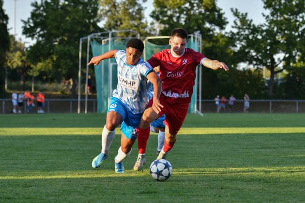 David Udogu, SV Stuttgarter Kickers, 27; Aaron Leyhr, FC Rottenburg, 32; FC Rottenburg vs. SV Stuttgarter Kickers; Soccer; WFV Cup; Group 3; Round 3; Württemberg; 2026–2027 Season; August 11, 2026, FC Rottenburg vs. SV Stuttgarter Kickers, Soccer, WFV Cup, Group 3, Round 3, Württemberg, 2026–2027 Season, August 11, 2026, Rottenburg am Neckar Copyright: xEibner-Pressefoto RalphxKunzex EP_RKE