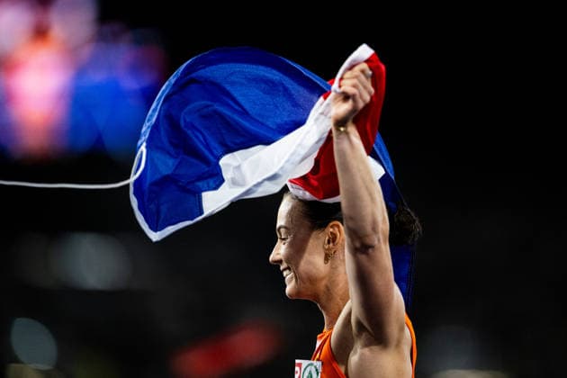 August 11, 2026: Nadine Visser of the Netherlands celebrates after the women’s 100-meter hurdles final on Day 2 of the 2026 European Athletics Championships on August 11, 2026 in Birmingham. Photo by Maxim Thore. BILDBYRAN code MT MT1065 track and field athletics friidrett friidrotts em em friidretts em 2026 European Athletics Championships 2 bbeng  Copyright: MAXIMxTHORE BB260811MT102