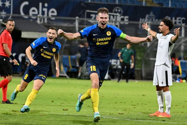 CELJE; SLOVENIA - ARMENIA 11: Mark Zabukovnik of Celje celebrated score during the UEFA Champions League QR-3 second match between Celje (Slovenia) and Ararat-Armenia (Armenia) at Stadion Celje, Celje on August 11, 2026 in Celje, Slovenia. (Photo by Igor Kupljenik Sports Press Photo). Copyright: xIgorxKupljenikx xSPPx Sportspressphoto_SPR204357