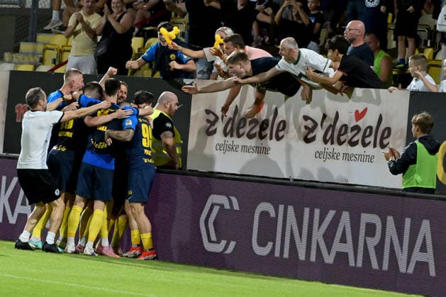 CELJE; SLOVENIA - ARMENIA 11: Team Celje celebrated score during the UEFA Champions League QR-3 second match between Celje (Slovenia) and Ararat-Armenia (Armenia) at Stadion Celje, Celje on August 11, 2026 in Celje, Slovenia. (Photo by Igor Kupljenik Sports Press Photo). Copyright: xIgorxKupljenikx xSPPx Sportspressphoto_SPR204365