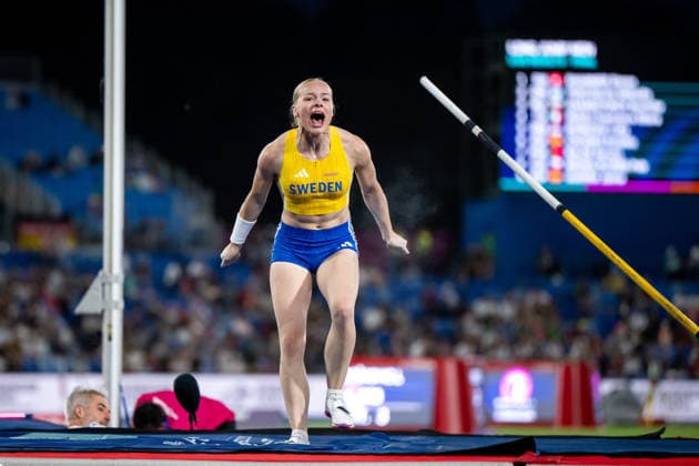 August 11, 2026, GBR, Track and Field, 2026 European Championships, Evening Session, Day 2, Birmingham: Kajsa Roth of Sweden celebrates a good jump and her spot in the final, Women’s Pole Vault, Qualifying Round, Alexander Stadium, Birmingham, England, Great Britain Copyright: xNordphoto Memmlerx