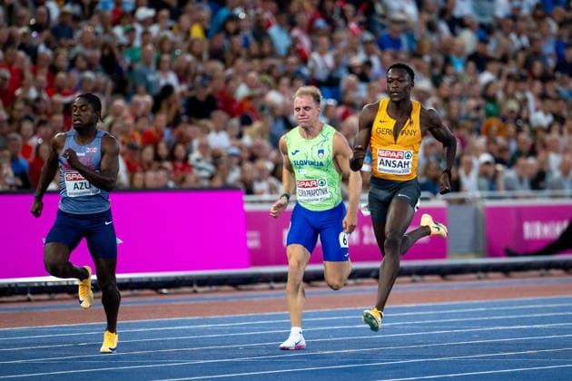August 11, 2026, GBR, Track and Field, 2026 European Championships, Evening Session, Day 2, Birmingham, Owen Ansah (Germany), Men s 100-meter dash, Semifinals, Alexander Stadium, Birmingham, England, Great Britain Copyright: xNordphoto Memmlerx