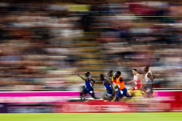 August 11, 2026: Romell Glave of Great Britain celebrates at the finish line in the men’s 100-meter final during Day 2 of the 2026 European Athletics Championships on August 11, 2026 in Birmingham. Photo by Mathias Bergeld, BILDBYRAN, code MB MT1065. track and field, athletics, friidrett, friidrotts EM, 2026 European Athletics Championships, 2 bbeng  Copyright: MATHIASxBERGELD BB260811MB156