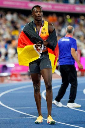 BIRMINGHAM, GREAT BRITAIN - AUGUST 11, 2026 : Owen ANSAH (GER Germany) takes bronze over 100m during the European Athletics Championships at Alexander Stadium on August 11, 2026 in Birmingham, Great Britain. Great Britain Copyright: xLeahxKohringx