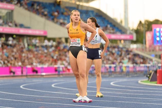 BIRMINGHAM, GREAT BRITAIN - August 11: Lia Flotow (Germany) after the 100 metres hurdles semi-final during the European Athletics Championships 2026 at Alexander Stadium in Birmingham, Great Britain (Photo by Sven Beyrich Sports Press Photo) Copyright: xSvenxBeyrich SportsxPressxPhotox Sportspressphoto_SPR204380
