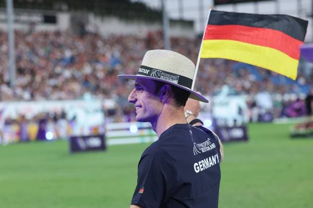 Richard Vogel (GER) during the athletes parade, Opening Ceremony, AACHEN FEI World Championships 2026, World Festival of Equestrian Sports, 2026 World Equestrian Games, Aachen 2026, Welcome Home 2026, Aachen Soers, August 11–23, 2026, Equestrian Sports, August 11, 2026, Aachen Soers, Germany