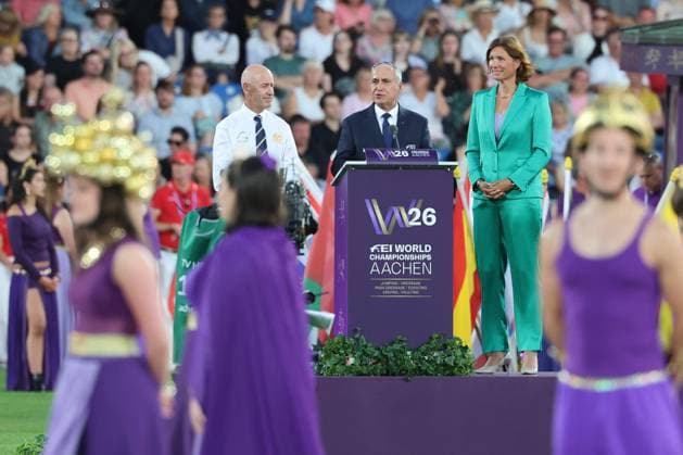 The World Championships will be opened by Ingmar De Vos of Belgium, President of the International Equestrian Federation (FEI), and the President of the Aachen Laurensberger Racing Club (ALRV)—which organizes the CHIO Aachen and the World Championships— Stefanie Peters, Australian eventing rider and athlete spokesperson Andrew Hoy, opening ceremony, AACHEN FEI World Championships 2026, World Festival of Equestrian Sports, 2026 Equestrian World Championships, Aachen 2026, Welcome Home 2026, Aachen Soers, August 11–23, 2026, Equestrian Sports, August 11, 2026, Aachen Soers, Germany