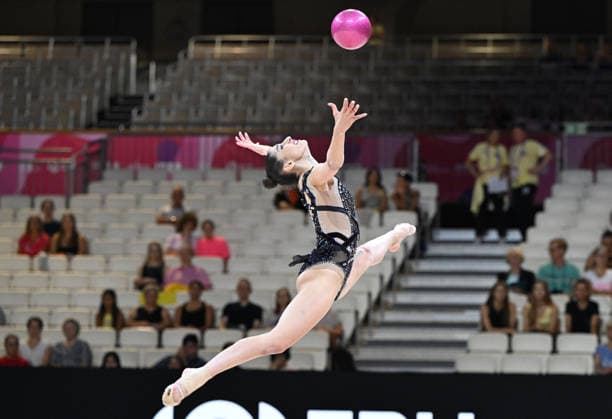 August 12, 2026, xhbx, 2026 Rhythmic Gymnastics World Championships, from left: Eva Brezalieva, Bulgaria, DFL, DFB. REGULATIONS PROHIBIT ANY USE OF PHOTOGRAPHS AS IMAGE SEQUENCES AND OR QUASI-VIDEO. Frankfurt am Main