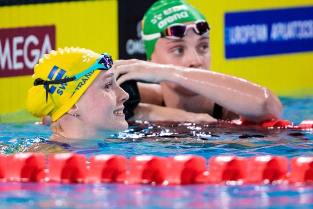 August 12, 2026: Elvira Mörtstrand of Sweden after competing in the women’s 200-meter freestyle swimming heats on Day 13 of the 2026 European Aquatics Championships on August 12, 2026 in Saint Denis. Photo by Joel Marklund, BILDBYRAN, code JM JM0840 bbeng swimming 2026 European Aquatics Championships women s Sweden  Copyright: JOELxMARKLUND BB260812JM001