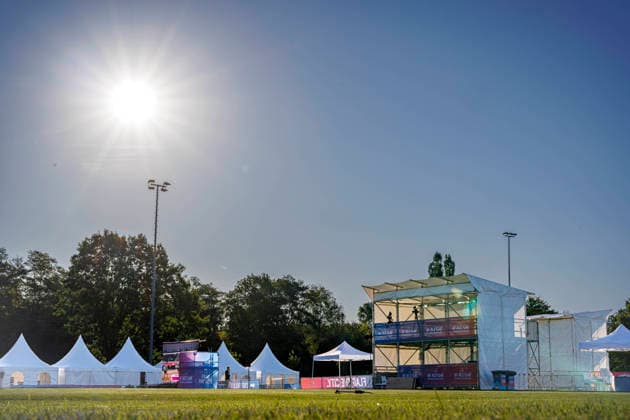 Media Day at the IFAF Flag Football World Championships in Düsseldorf 2026, August 12, 2026, Düsseldorf, Germany. Impressions from the media day of the IFAF Flag Football World Championships at the Bezirkssportanlage Düsseldorf Garath Copyright: xBEAUTIFULxSPORTS B.Hoffmannx