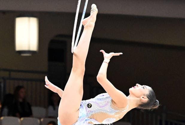 August 12, 2026, xhbx, 2026 Rhythmic Gymnastics World Championships, from left: Eva Brezalieva (Bulgaria), hoop routine. DFL and DFB regulations prohibit any use of photographs as image sequences and or quasi-video. Frankfurt am Main