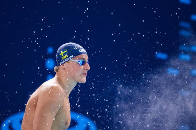 August 12, 2026: Ludvig Bartolek of Sweden in the men’s 100-meter butterfly swimming heats during Day 13 of the 2026 European Aquatics Championships on August 12, 2026 in Saint Denis. Photo by Joel Marklund. BILDBYRAN code JM JM0840 bbeng swimming 2026 European Aquatics Championships EM Sweden  Copyright: JOELxMARKLUND BB260812JM013