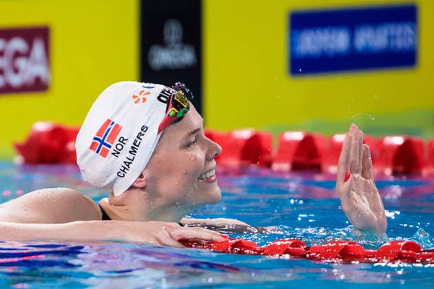 August 12, 2026: Ingeborg Chalmers of Norway after competing in the women’s 50-meter backstroke heats on Day 13 of the 2026 European Aquatics Championships on August 12, 2026 in Saint-Denis. Photo by Joel Marklund, BILDBYRAN, code JM JM0840 bbeng swimming 2026 European Aquatics Championships women s Norway  Copyright: JOELxMARKLUND BB260812JM026